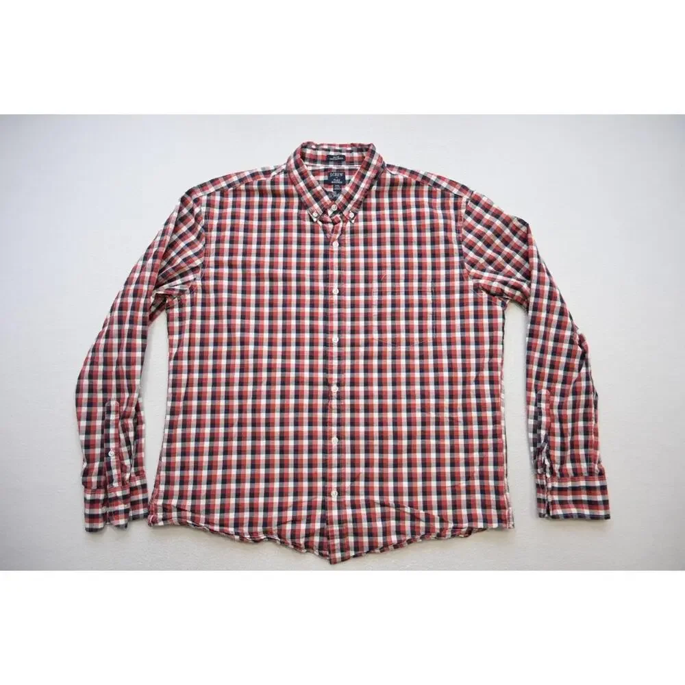 J Crew Flex Wash Dress Shirt Plaid Slim Fit Untuck Button Up Mens Sz 2XL‎ XXL